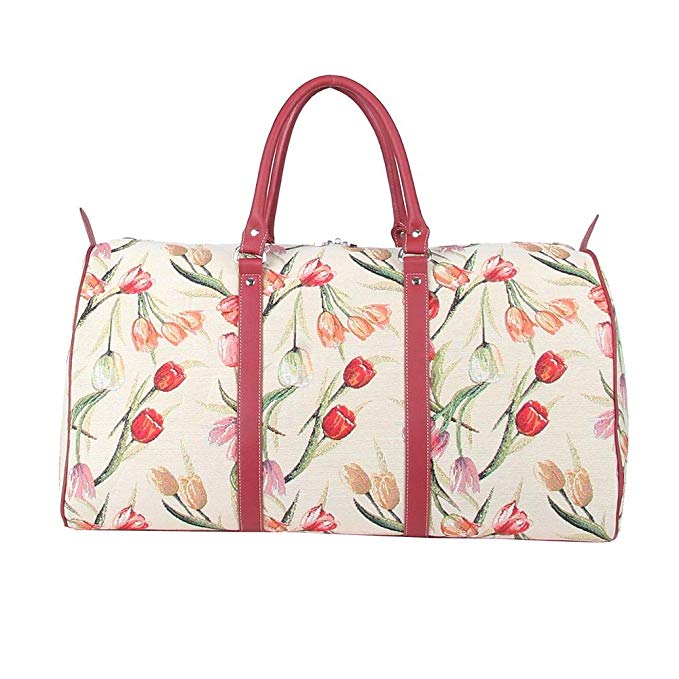 Tulip Floral Ladies Women's Tapestry Carry-on Overnight Weekender Duffel Travel Bag Signare (BHOLD-TULWT)