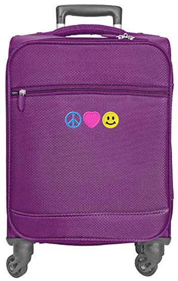 Kids Travel Zone Little Girls' Peace Love Happiness Spinner Suitcase in Purple