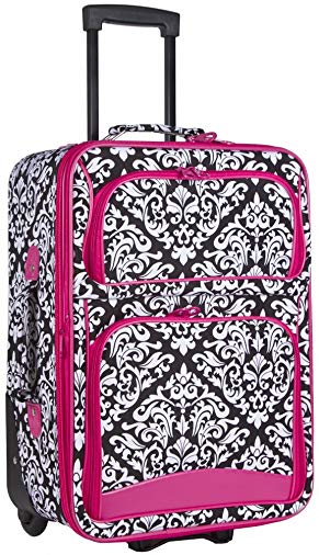 Ever Moda Pink Floral Damask 20-inch Expandable Carry On Rolling Luggage