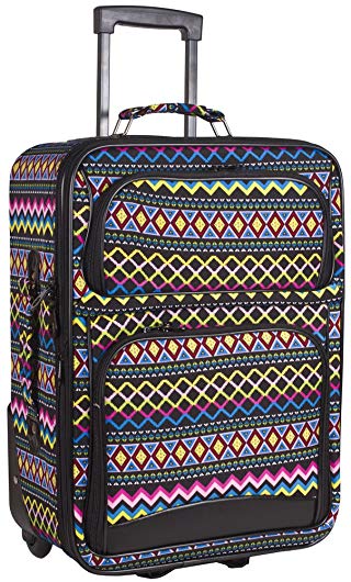 Ever Moda Black Aztec 20-inch Expandable Carry On Rolling Luggage