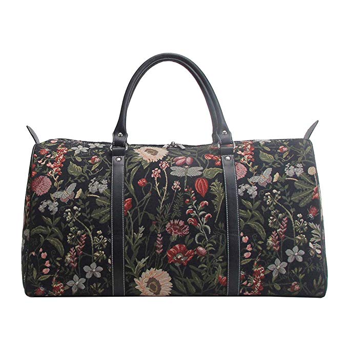 Ladies Tapestry Carry-on Overnight Weekender Hand Luggage with Garden Flower