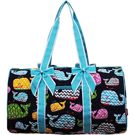 Whale Print Quilted 21' Duffle Bag (Aqua)