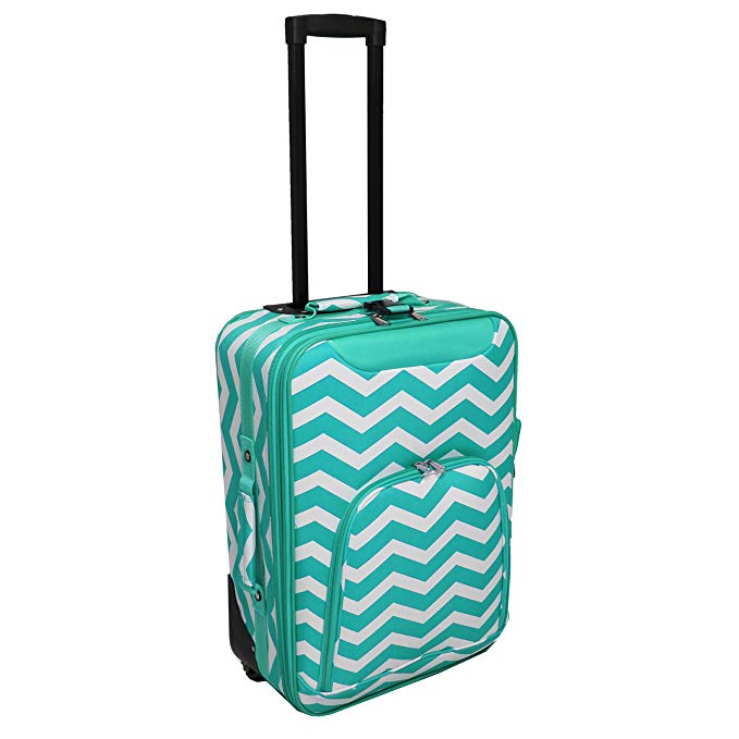 World Traveler 20 Inch Rolling Carry-On Luggage Suitcase, Light Blue White Chevron, One Size