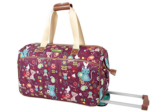 Lily Bloom Luggage Designer Pattern Suitcase Wheeled Duffel Carry On Bag (14in, Cat And Mouse)