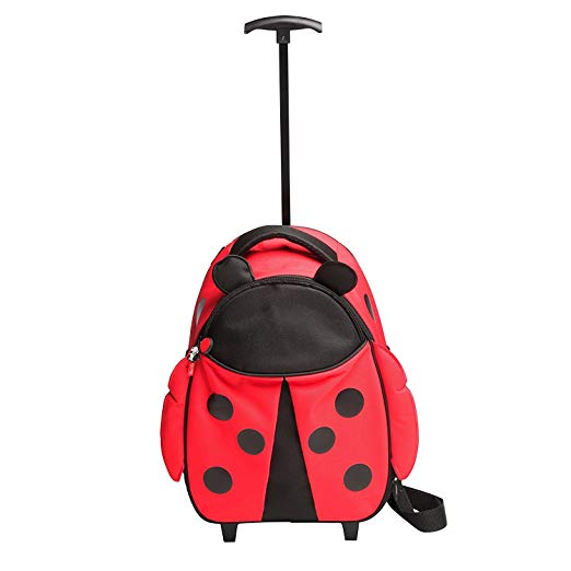 Red Balloon Little Kid Girls Rolling Luggage, Hazel Ladybug - Parent Strap and Carry Handle - Suitable for Traveling or use at School