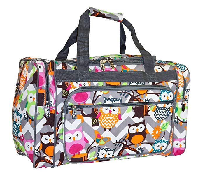 N. Gil Grey Multicolor Owls Duffle Carry On Bags - 19-Inch