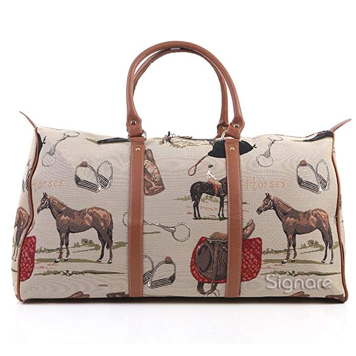 Signare Tapestry Women Canvas Carry-on Overnight Weekender Duffel Travel Bag with in Horse Design (BHOLD-HOR)