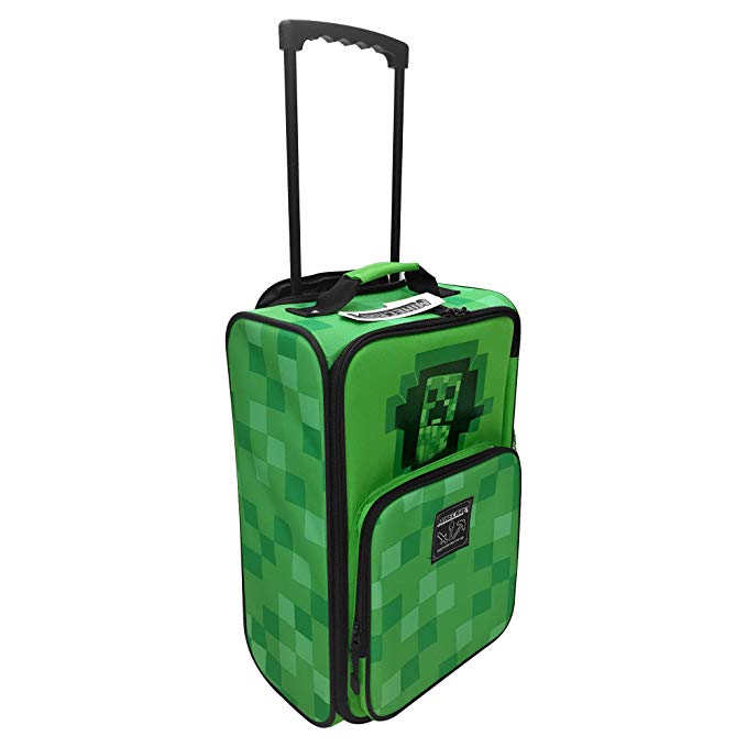 JINX Minecraft Creepy Creeper Rolling Carry On Luggage (Green, 18