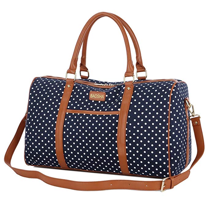 BAOSHA HB-25 Cute Lady Women Canvas Travel Bag Weekender Overnight Bag Carry-on Duffel Tote Bag (Blue Dot)