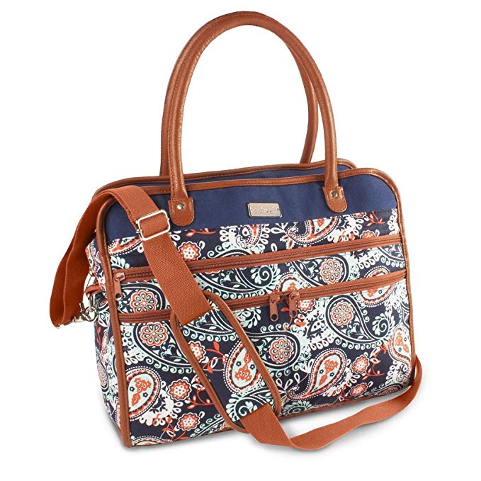 Fit & Fresh Wayfarer Carry On Bag for Women, Zippered Travel Tote, Navy Orange Paisley