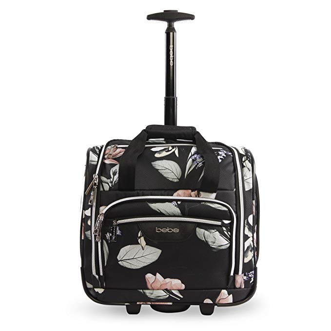 BEBE Women's Valentina-Wheeled Under the Seat Carry-on Bag, Black Floral