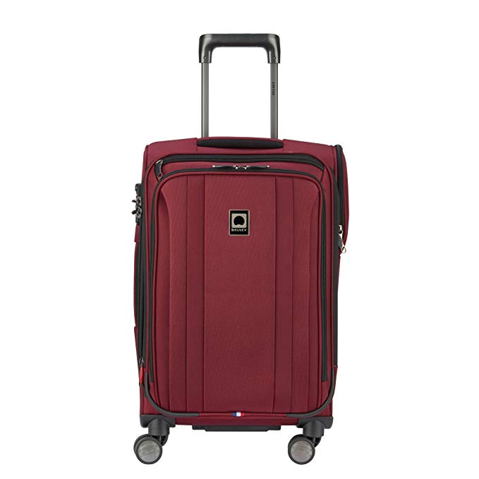 Delsey Luggage Titanium Soft Expandable 21 Inch Spinner, Black Cherry Red
