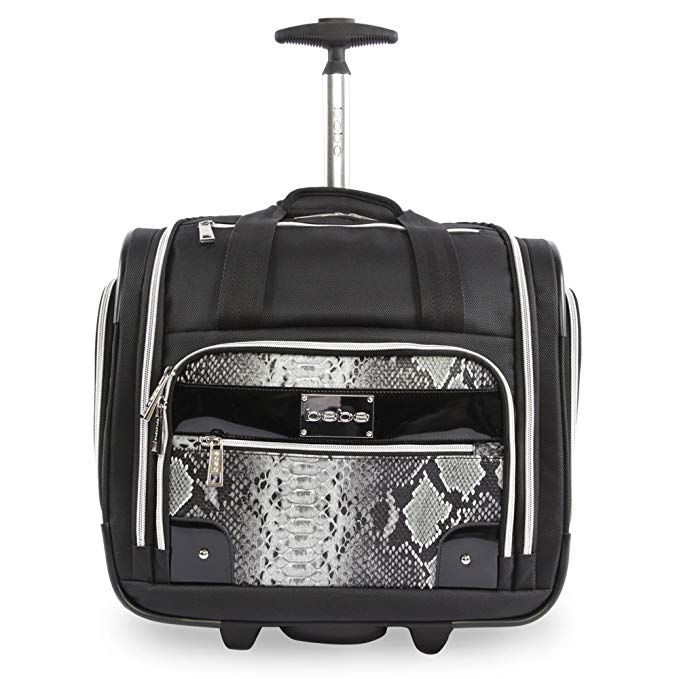 BEBE Women's Tiana-Wheeled Under the Seat Carry on Bag, Black Snake