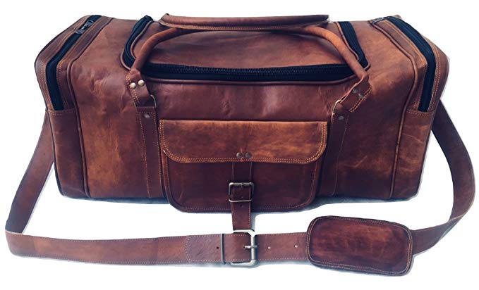 Genuine Leather Vintage 24 inch round Zip Duffel bag Overnight Bag Cabin Bag Carry On Sports Duffel Weekender Holdall Travel