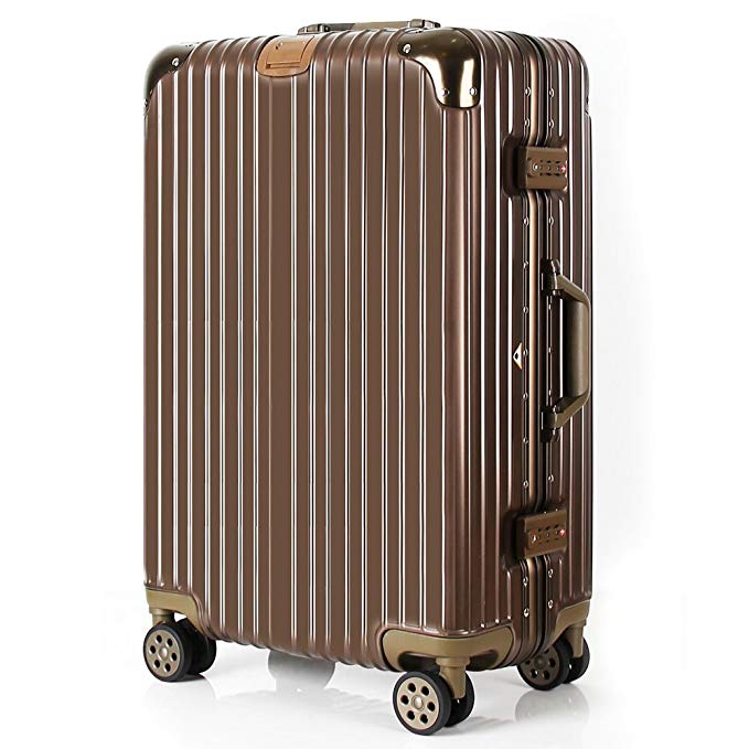 Travel Luggage PC ABS Rolling Wheels Aluminum Hardside TSA Approved Carry on Suitcase 20/24/28inch (Titanium Gold, 20