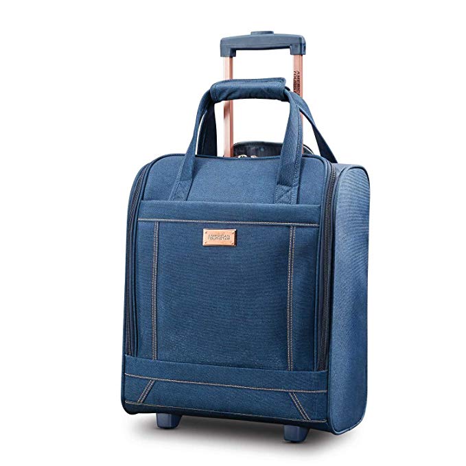 American Tourister Belle Voyage Rolling Tote Carry-On Luggage, Blue Denim